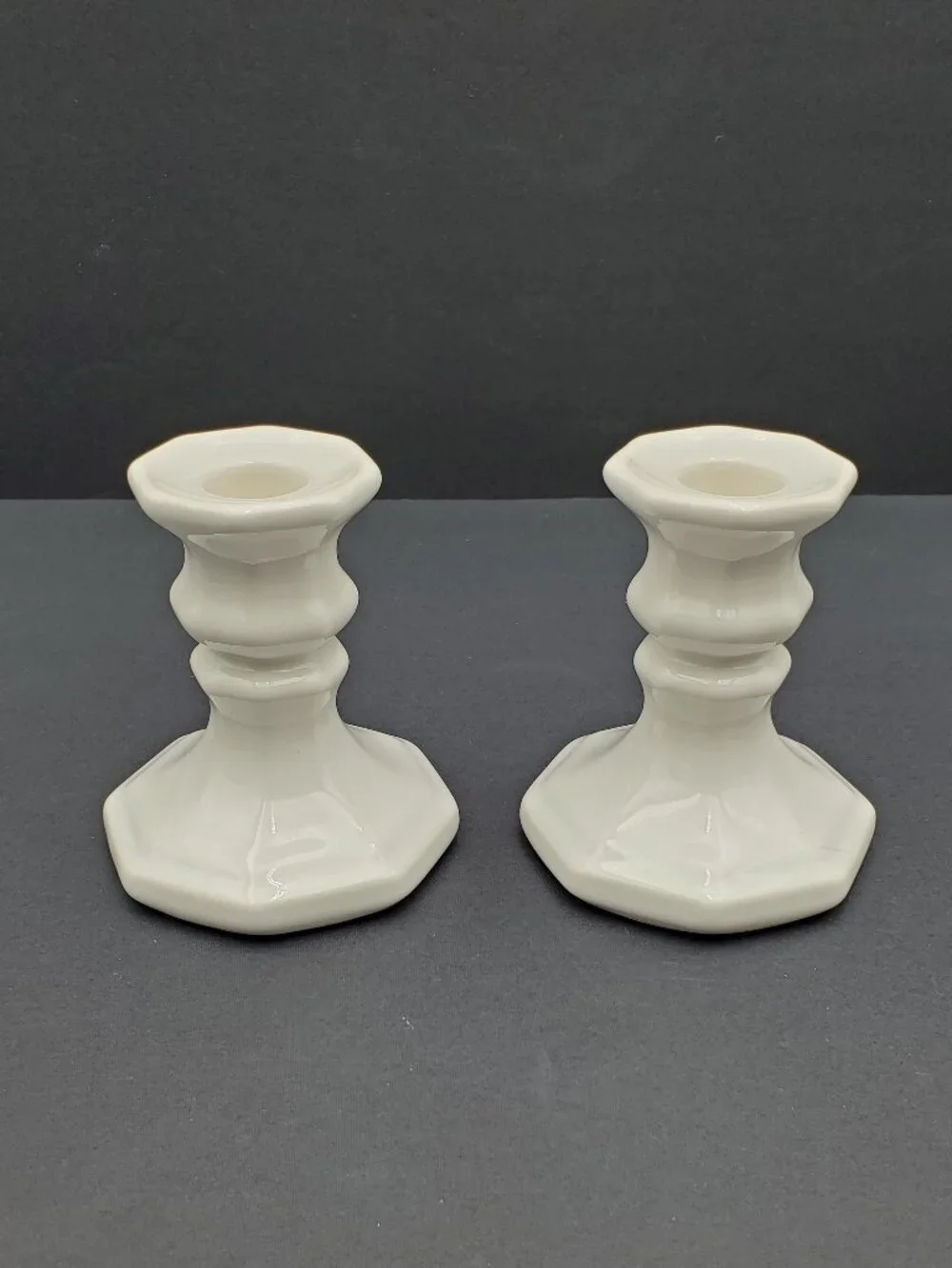 Pfaltzgraff Heritage White Candlesticks Multi-Sided Taper Candle Holders
